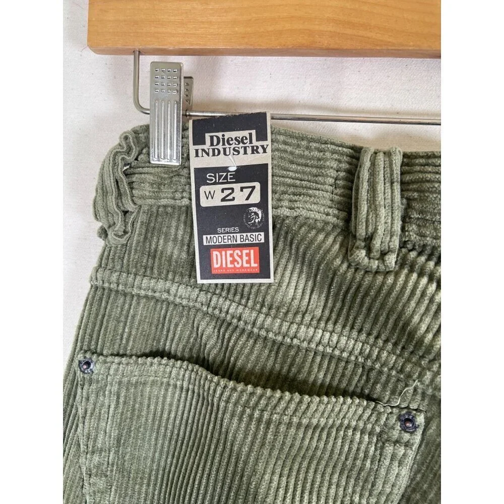 RARE 90s DIESEL New Saddle Mens Size 27W Olive Fat Cord Jean NOS with Tags Italy